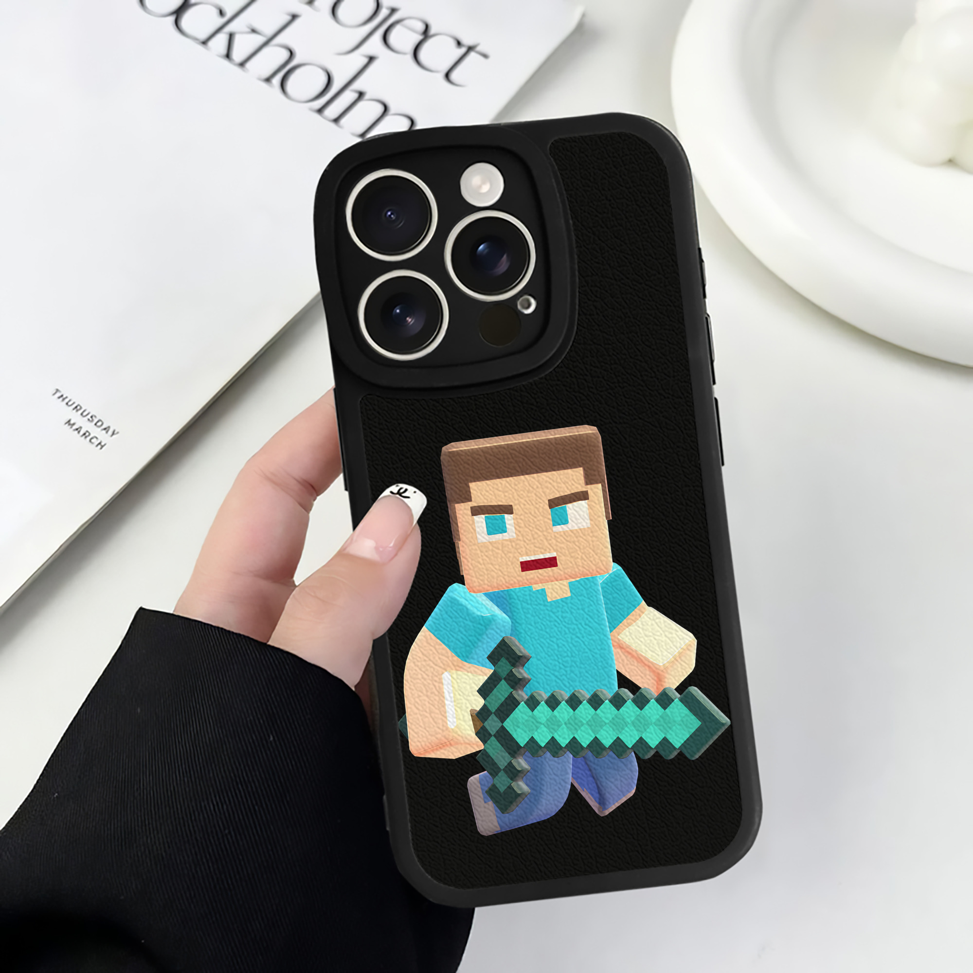 （画像用） マインクラフト ブロックの世界 Minecraft MC Block world 【iPhone 16シリーズ対応】シリコンスマホケース（レザー調） 材質：シリコン